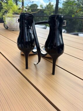Kenneth Cole Black Patent Ankle-Strap Stilettos